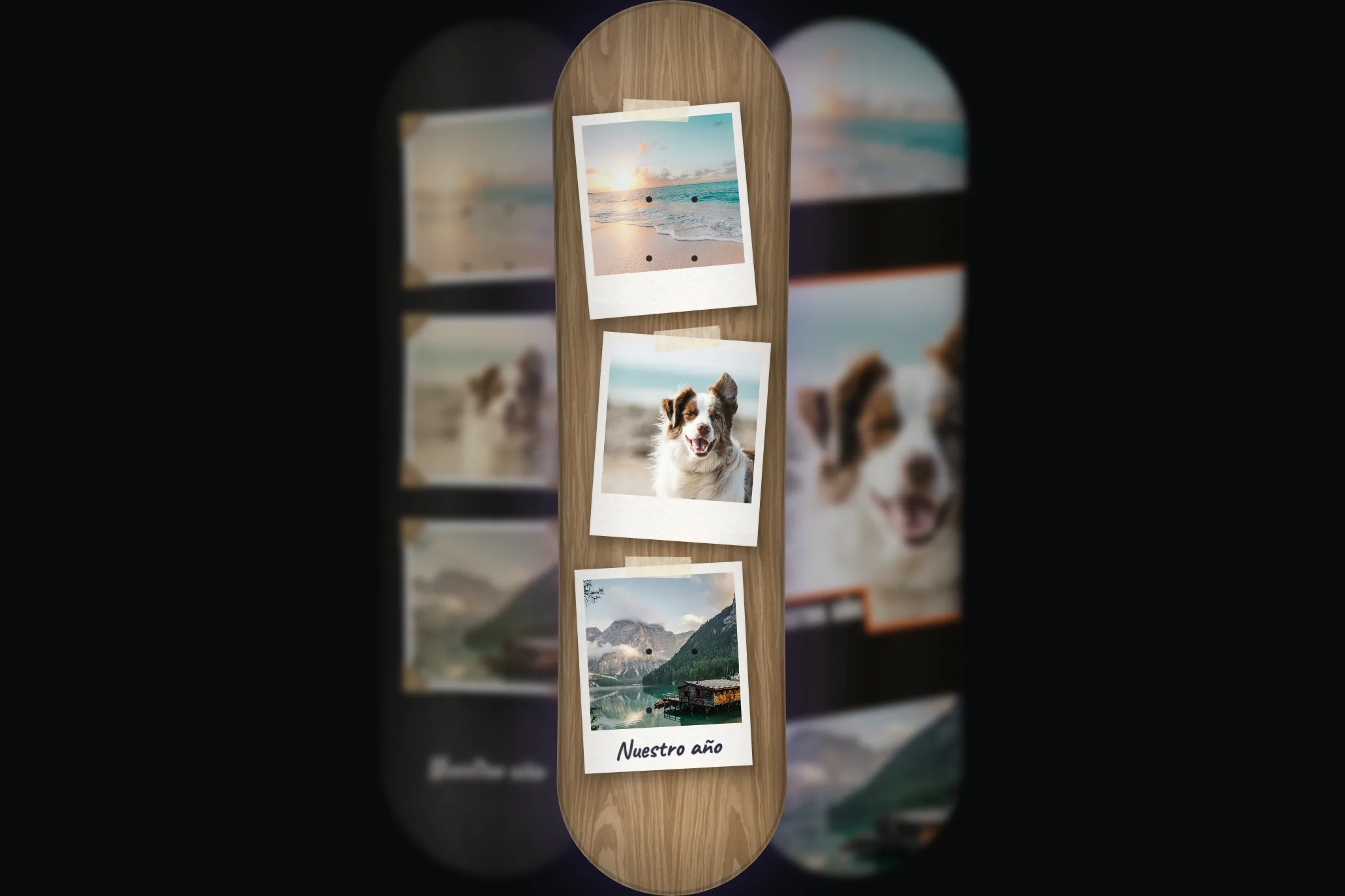 Collage de fotos en una tabla de skate