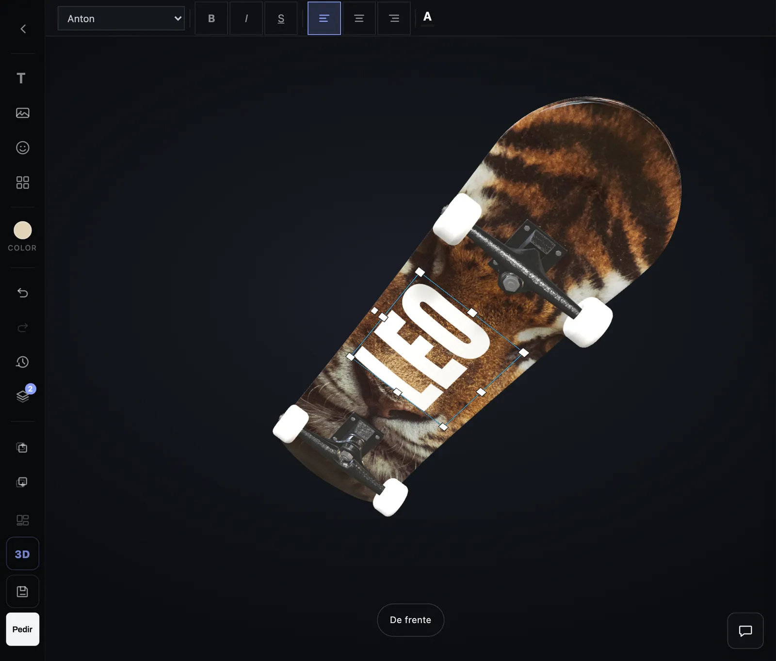 El editor de Skateboard Personalizado con un diseño abierto