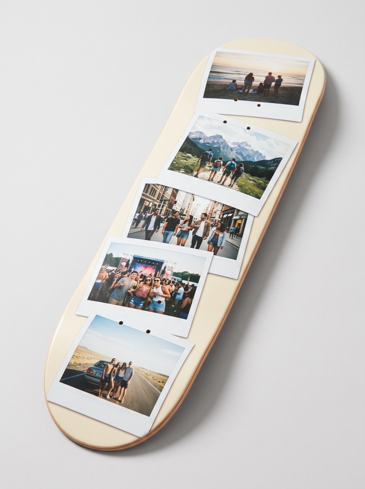 Planche avec un collage de polaroids
