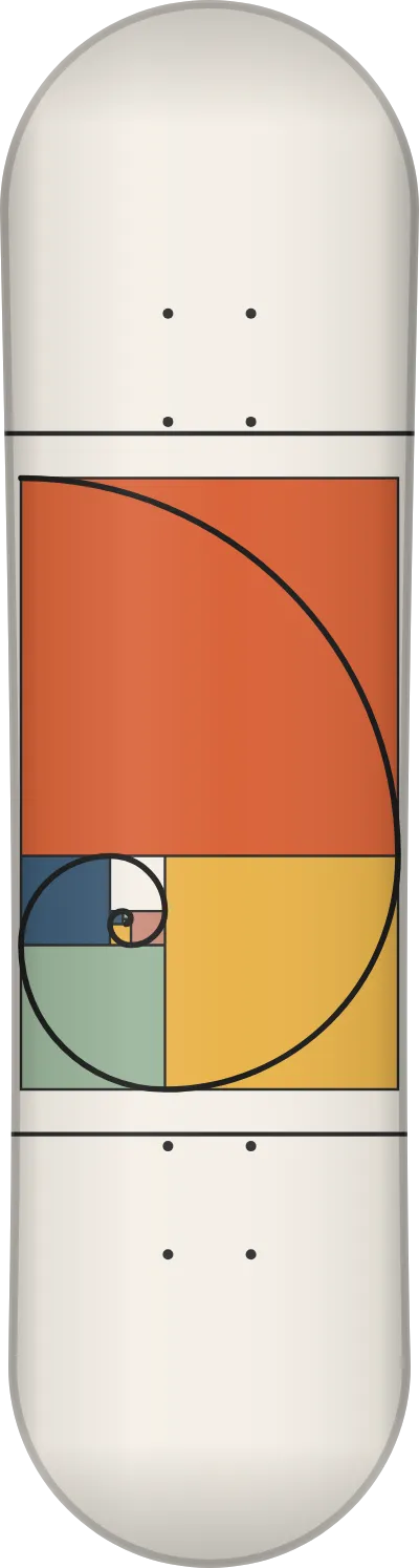 The Golden ratio template printed on a skateboard deck