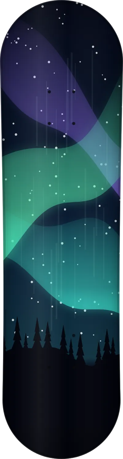 The Northern lights template printed on a skateboard deck