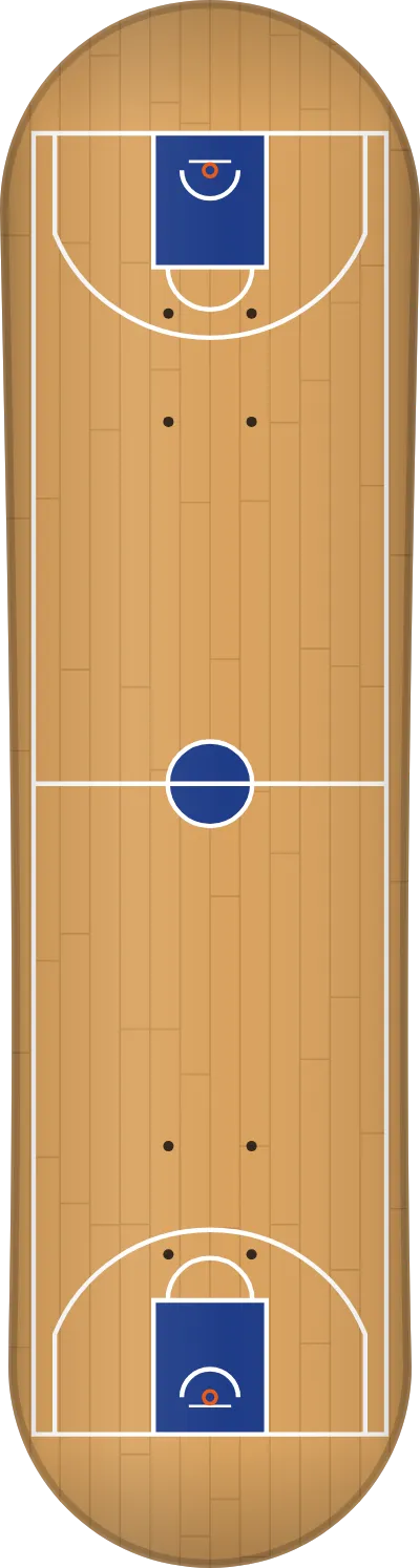 The Basketball template printed on a skateboard deck