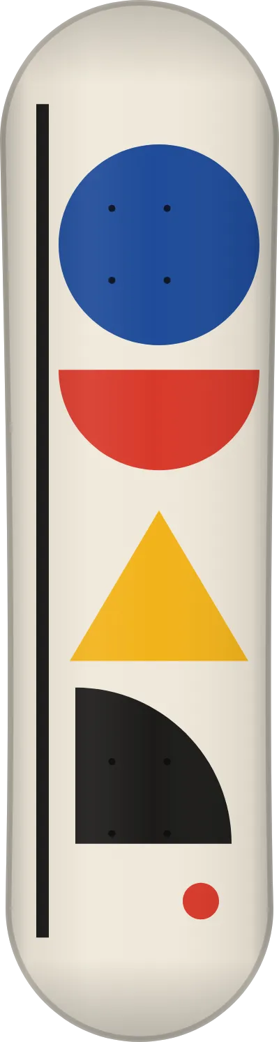 The Bauhaus template printed on a skateboard deck