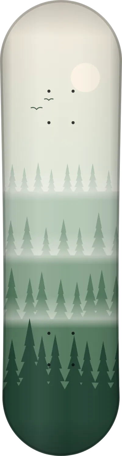 The Forest template printed on a skateboard deck