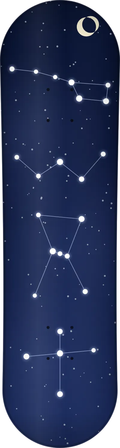 The Constellations template printed on a skateboard deck