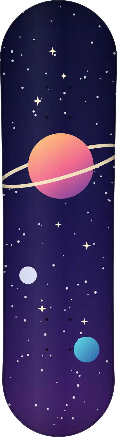 The Cosmos template printed on a skateboard deck