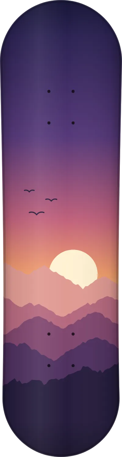 The Peaks template printed on a skateboard deck