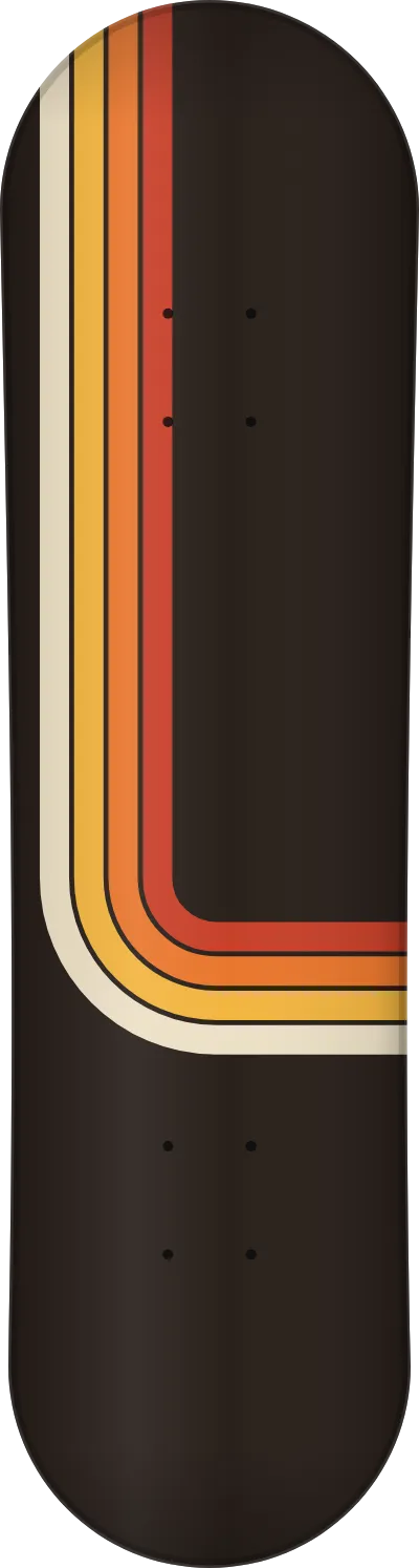 The Curve template printed on a skateboard deck