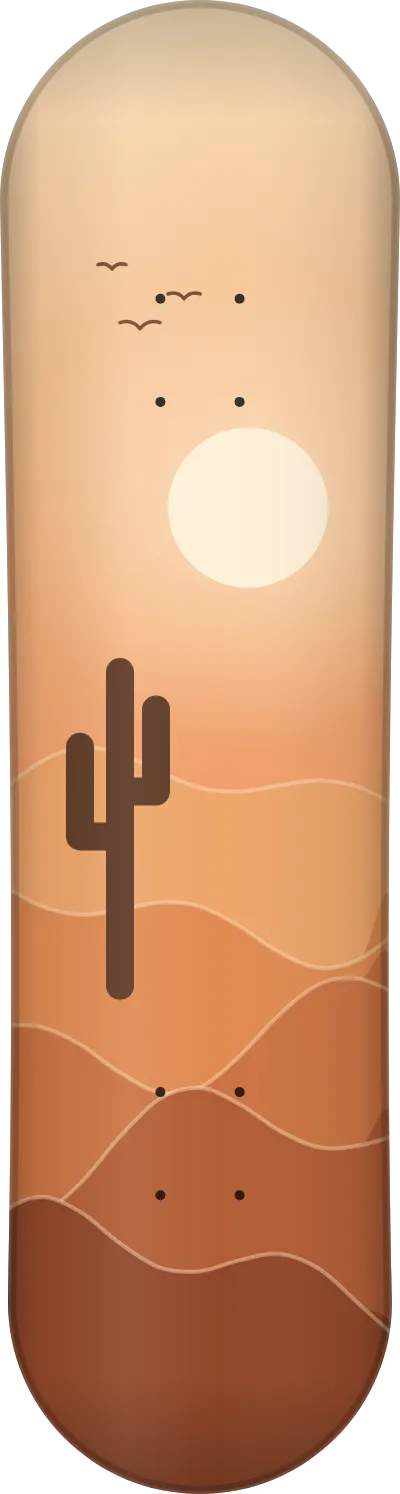 The Desert template printed on a skateboard deck