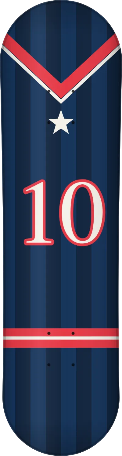 The Number 10 template printed on a skateboard deck