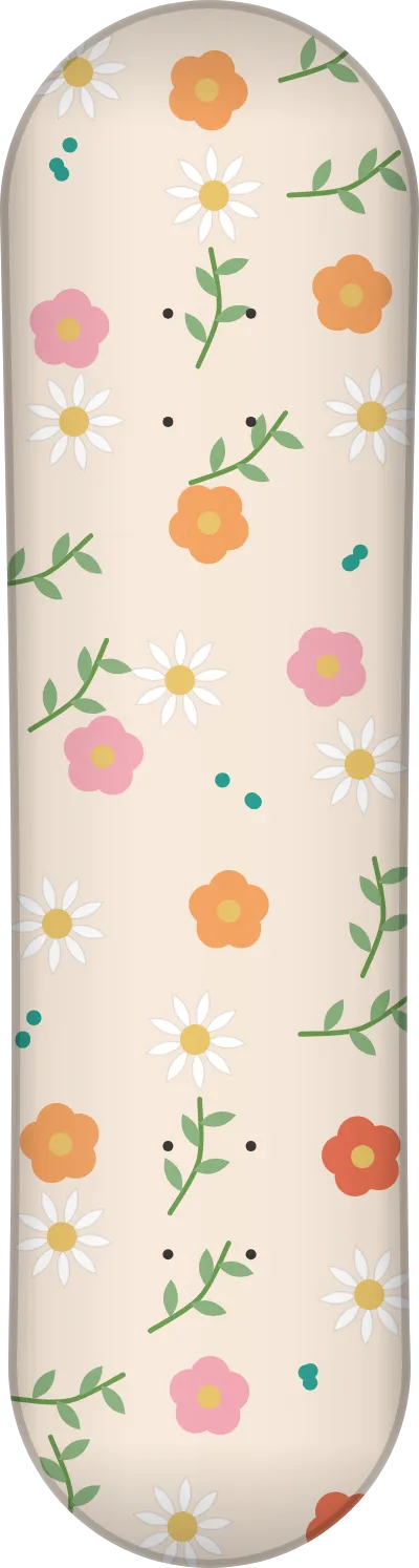 The Garden template printed on a skateboard deck