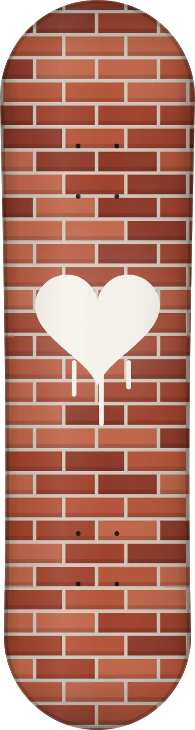 The Bricks template printed on a skateboard deck