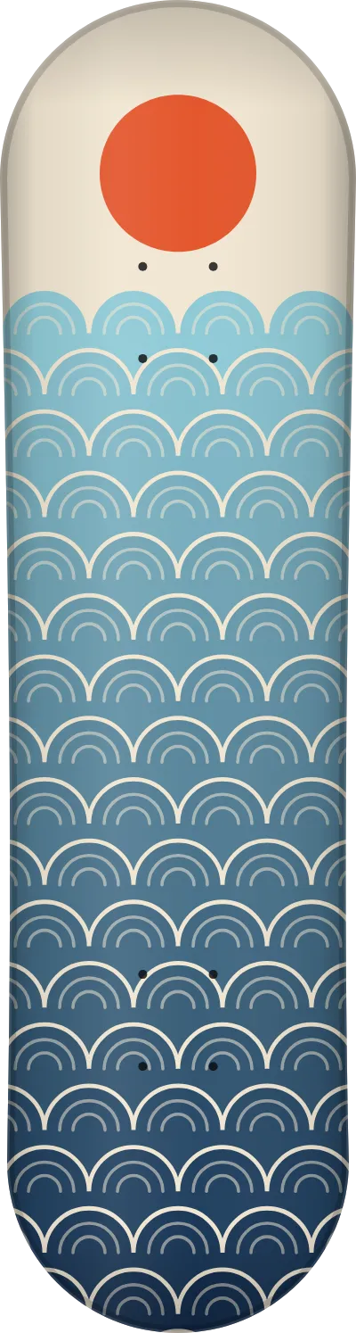 The Tide template printed on a skateboard deck