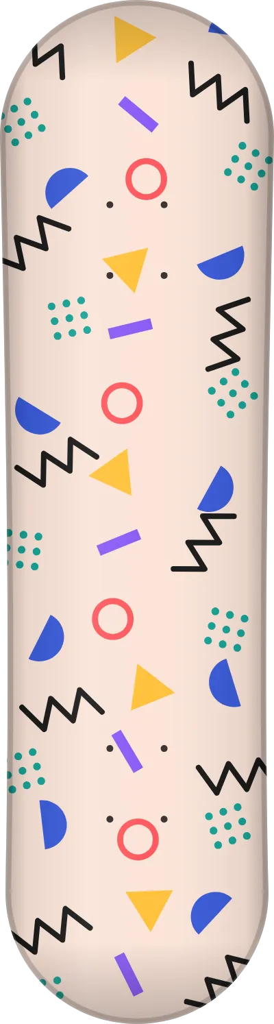 The Memphis template printed on a skateboard deck