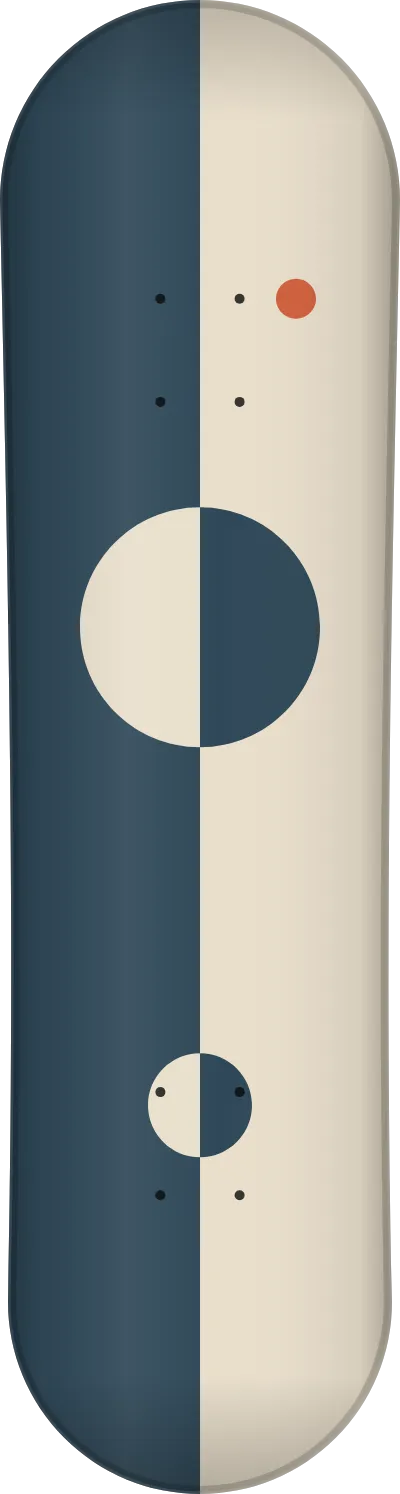 The Halves template printed on a skateboard deck