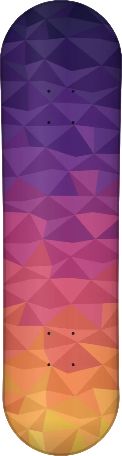 The Mosaic template printed on a skateboard deck
