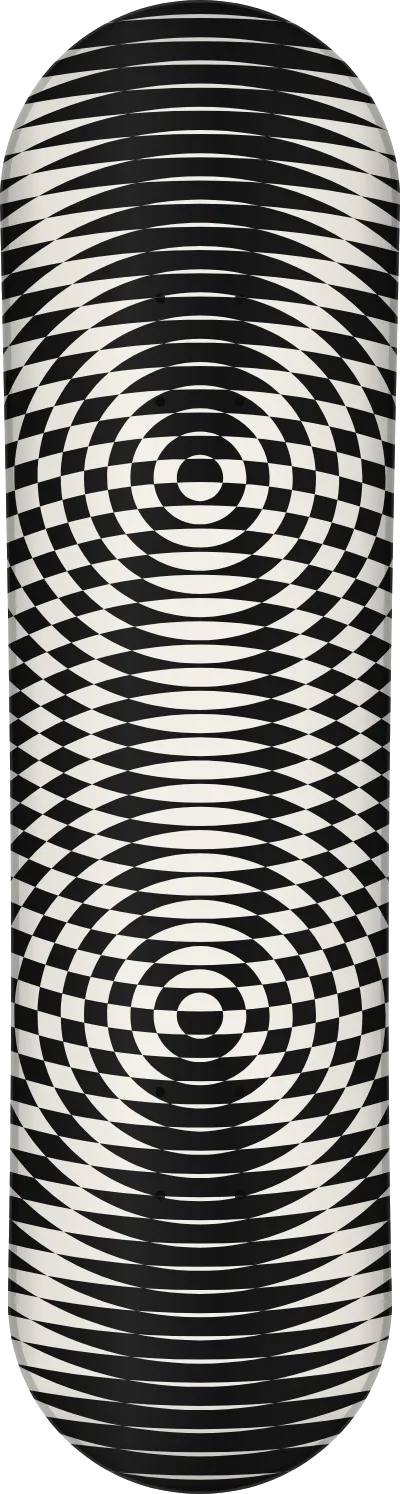 The Op art template printed on a skateboard deck