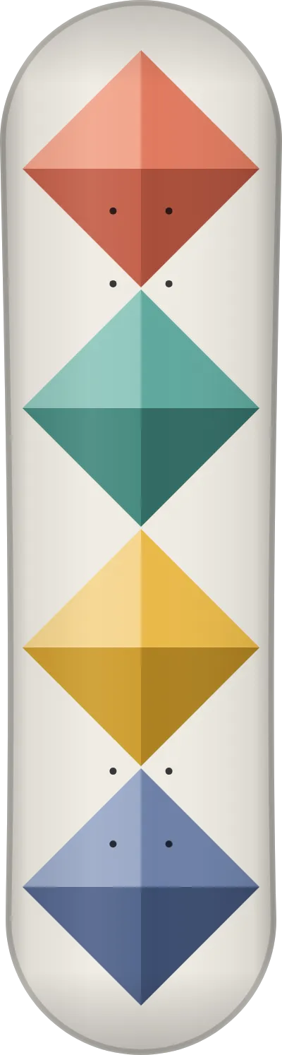 The Origami template printed on a skateboard deck