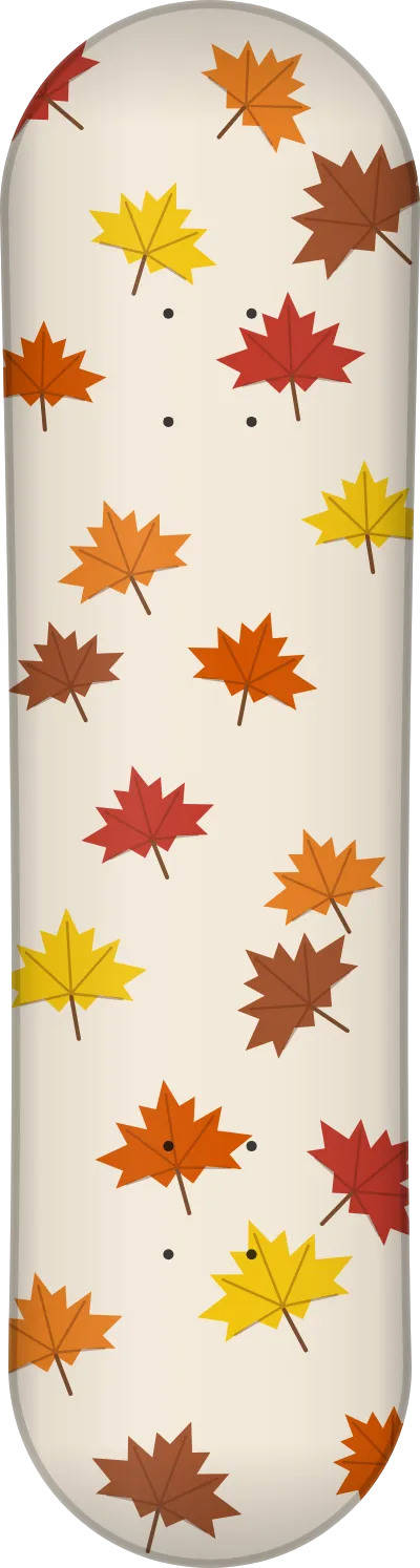 The Autumn template printed on a skateboard deck