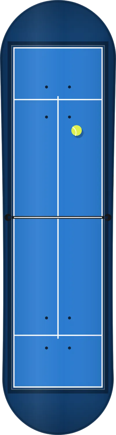 The Padel template printed on a skateboard deck