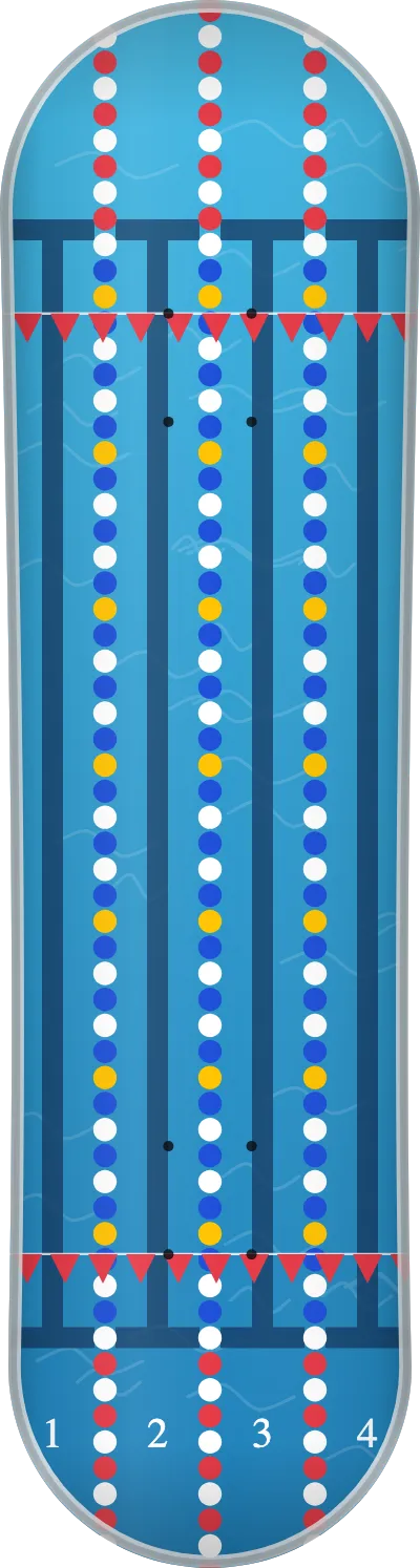 The Pool template printed on a skateboard deck