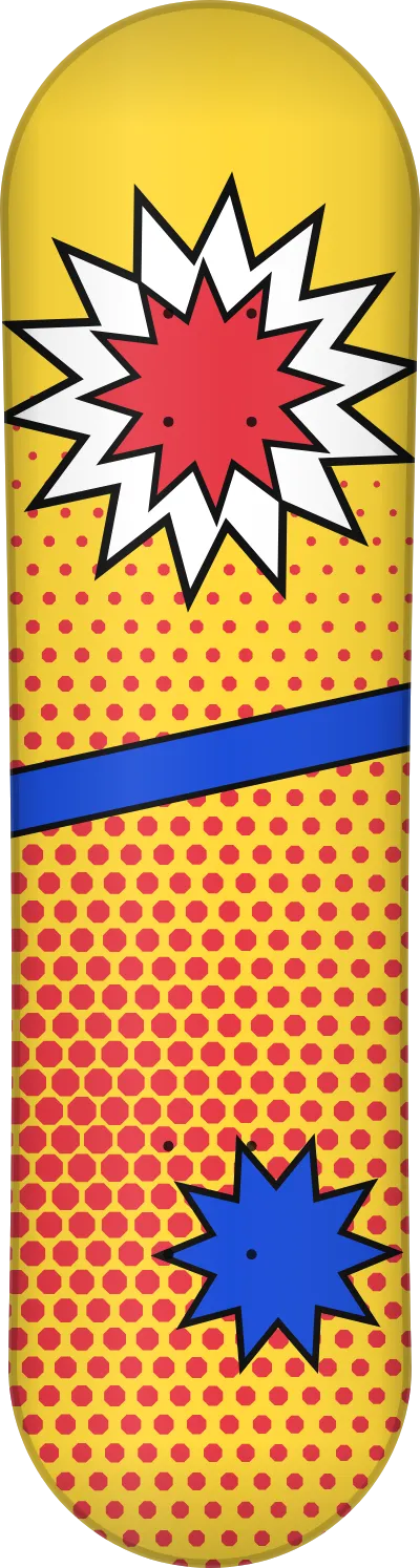The Pop art template printed on a skateboard deck