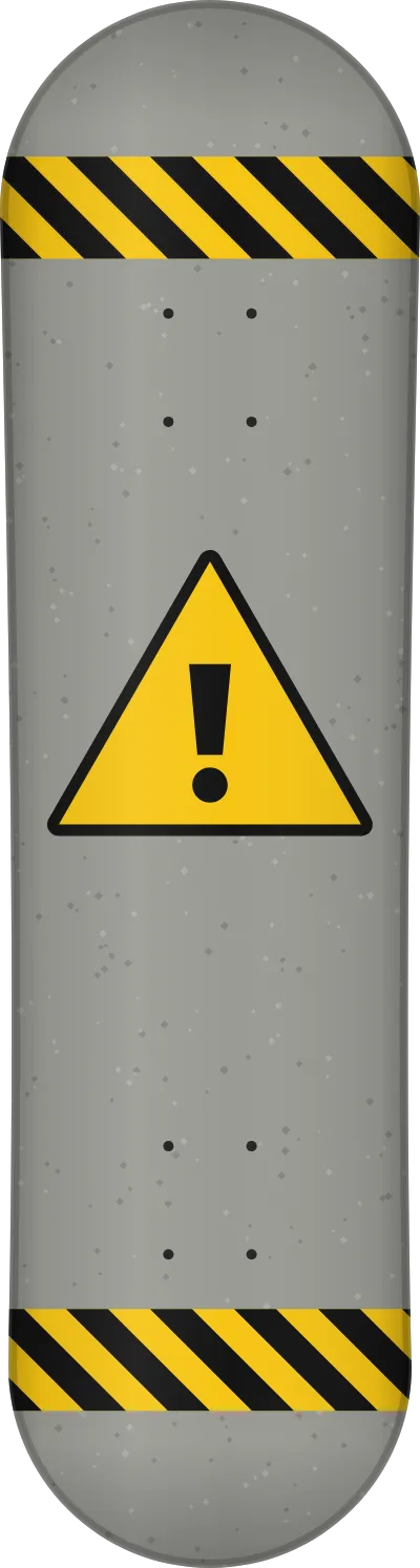 The Caution template printed on a skateboard deck