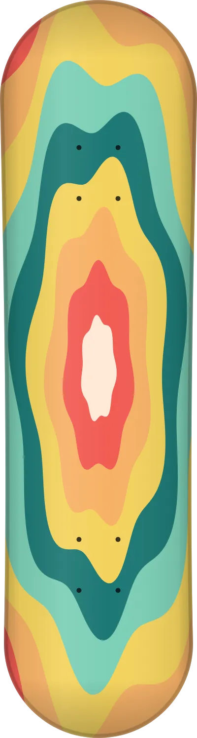 The Psychedelic template printed on a skateboard deck