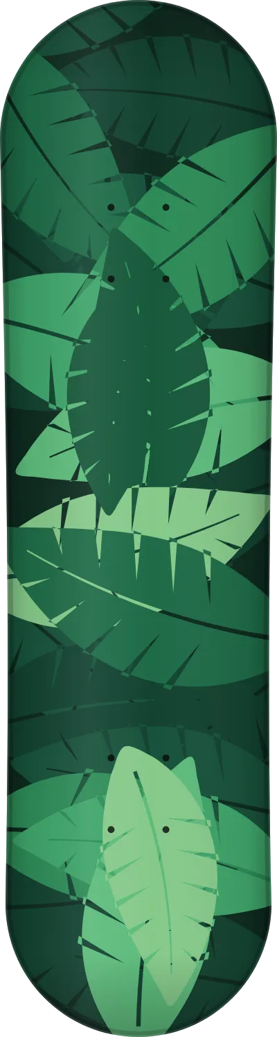 The Jungle template printed on a skateboard deck
