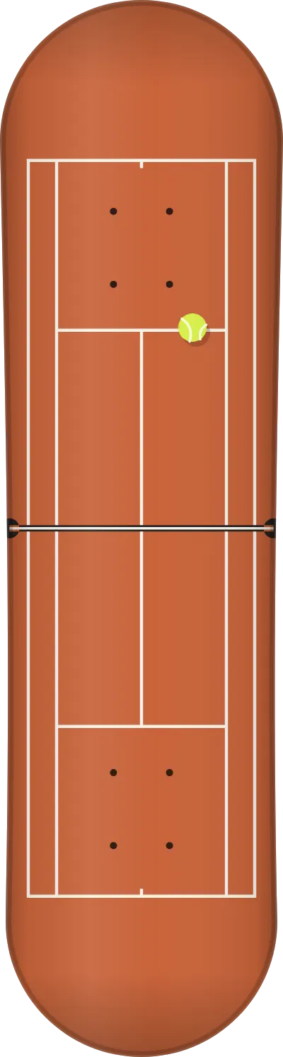 The Tennis template printed on a skateboard deck