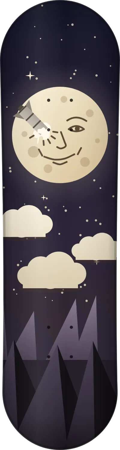 Le modèle Voyage dans la Lune imprimé sur une planche de skate