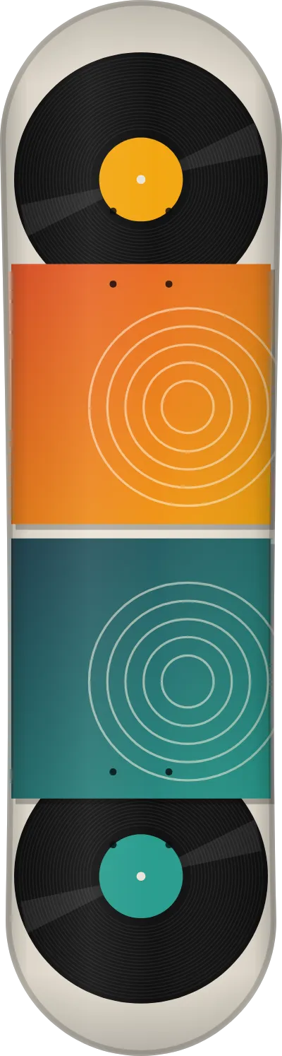 The Vinyl template printed on a skateboard deck