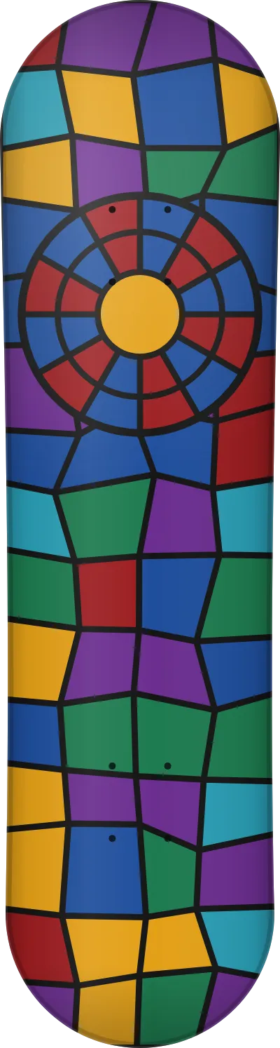 The Stained glass template printed on a skateboard deck